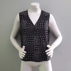 Vintage 1990s Milano Design Black and White Arrow Dot Print Rayon Vest Top M